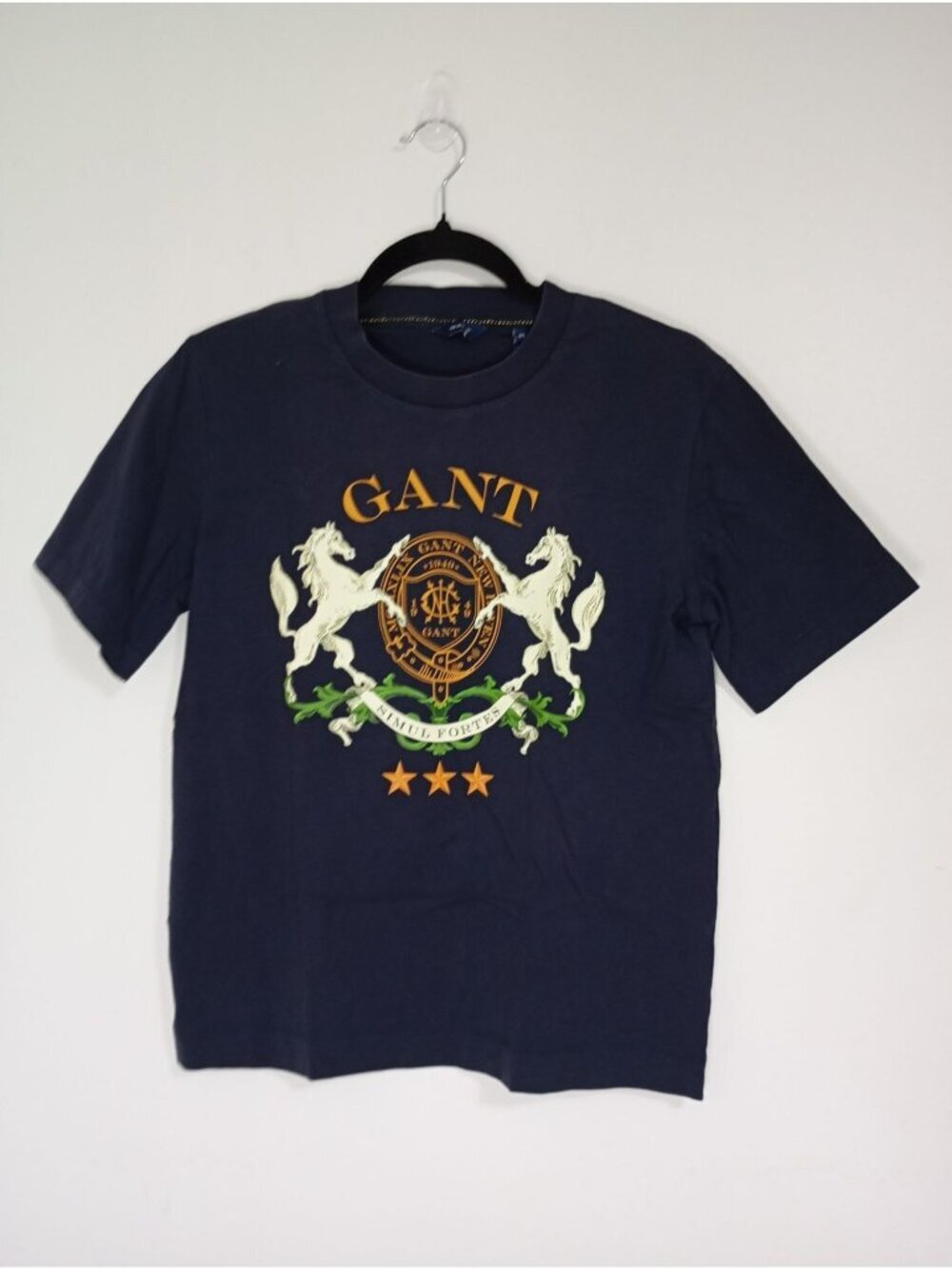 Gant Navy Blue Short Sleeve T-Shirt With Graphic Crest Design XS 100% Cotton